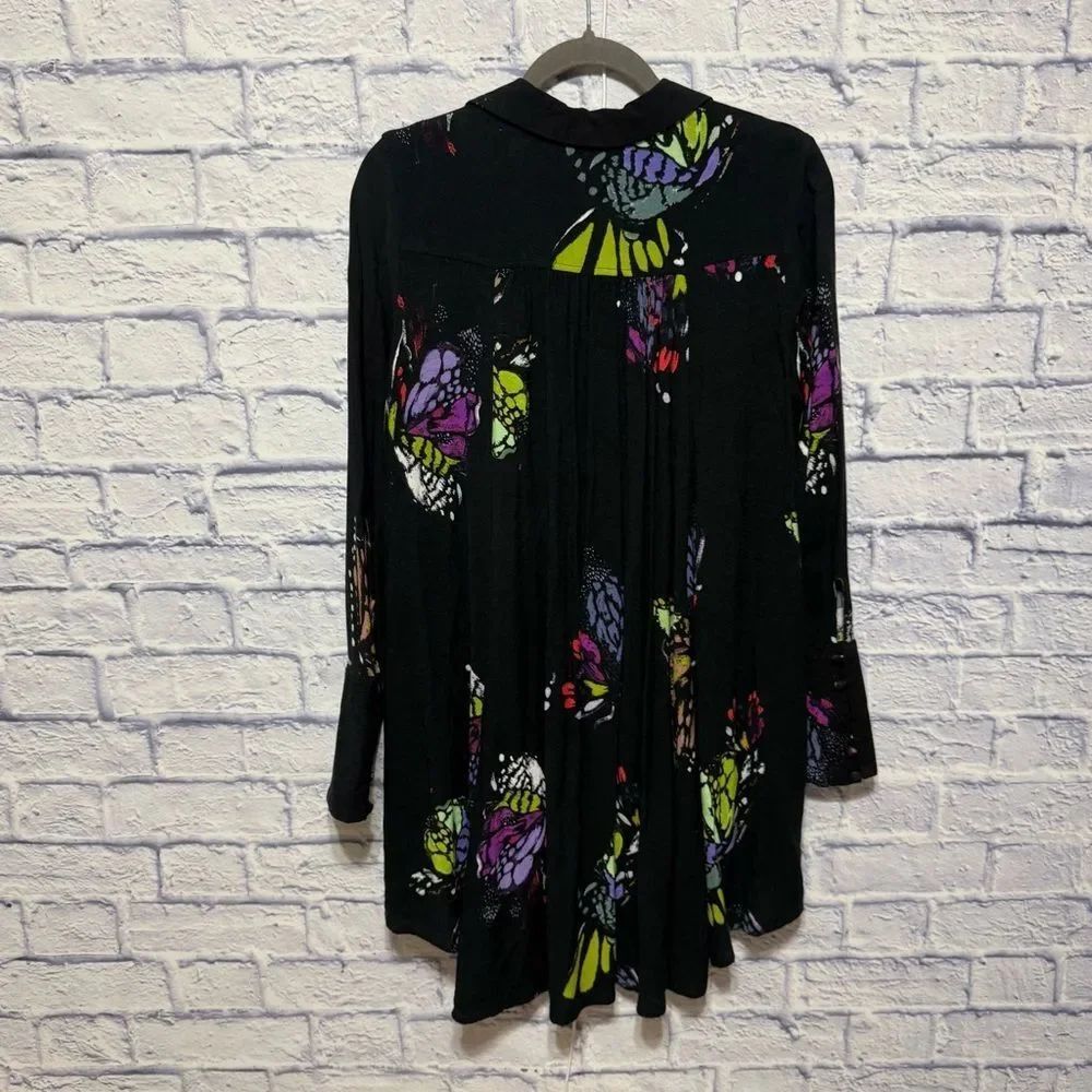 Free People Field Of Butterflies Printed Hi-Low Tunic Black Size XSmall - Picture 5 of 13